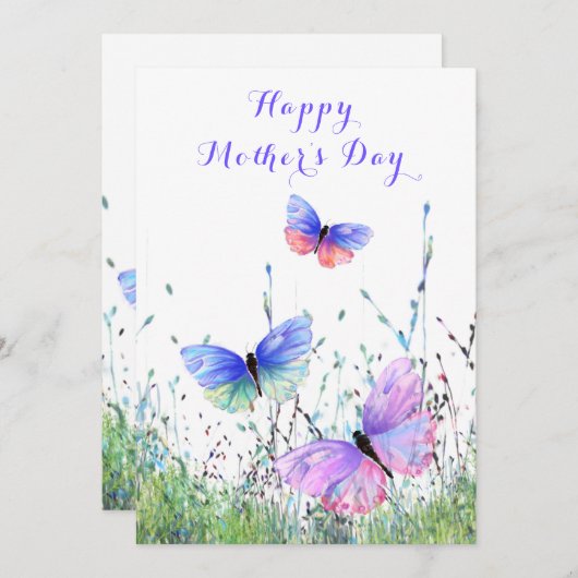 水彩蝶々母の日カード (正面/裏面)