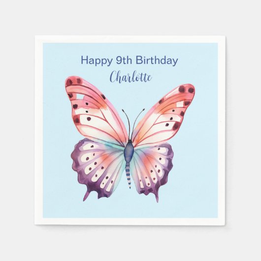 水彩蝶々(ピンクとブルー) スタンダードカクテルナプキン (正面)
