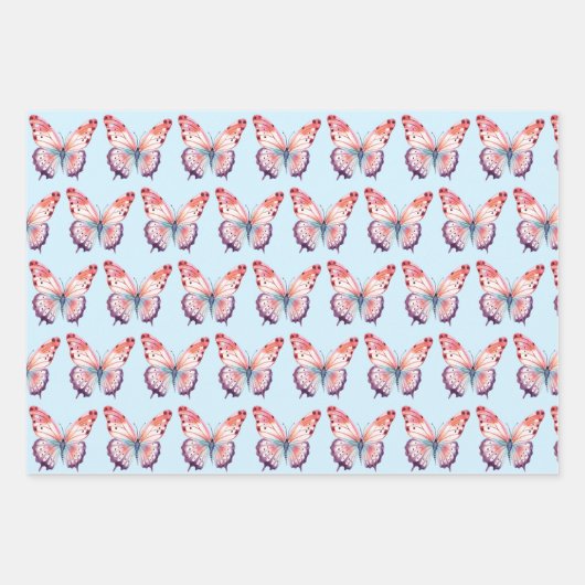 水彩蝶々(ピンクとブルー) ラッピングペーパーシート (正面3)