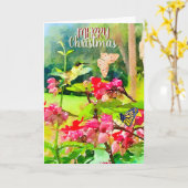 水彩蝶とハチドリのクリスマス カード (黄色い花)