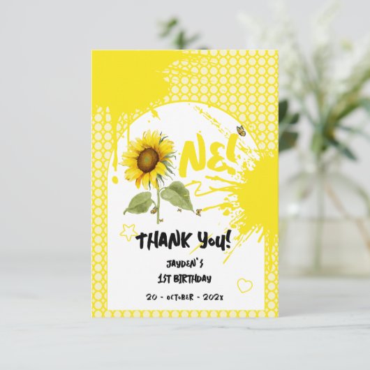 水彩蝶とヒマワリ1日の誕生日 サンキューカード (スタンド正面)