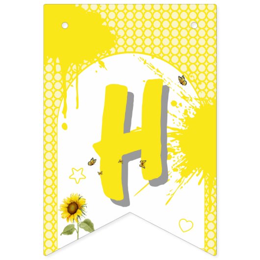 水彩蝶とヒマワリ1日の誕生日 バンティングフラッグ (第2の旗)