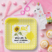 水彩蝶とヒマワリ1日の誕生日 ペーパープレート (パーティー)