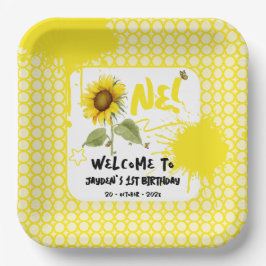 水彩蝶とヒマワリ1日の誕生日 ペーパープレート