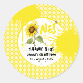 水彩蝶とヒマワリ1日の誕生日 ラウンドシール