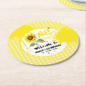 水彩蝶とヒマワリ1日の誕生日 ラウンドペーパーコースター (アングル)