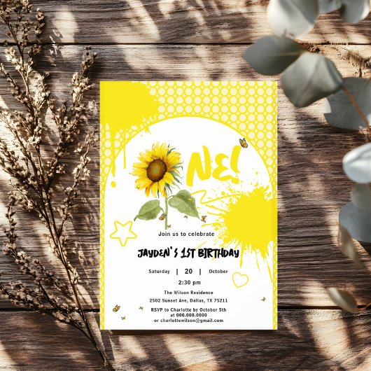 水彩蝶とヒマワリ1日の誕生日 招待状