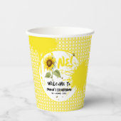 水彩蝶とヒマワリ1日の誕生日 紙コップ (正面)