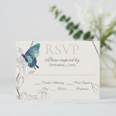 水彩蝶とフラワージオメトリック結婚ス 出欠カード (スタンド正面)