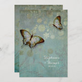 水彩蝶とモダンフローラ結婚 招待状 (正面/裏面)