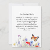 水彩蝶とワイルドフラワーサンキューカード 招待状 (裏面)