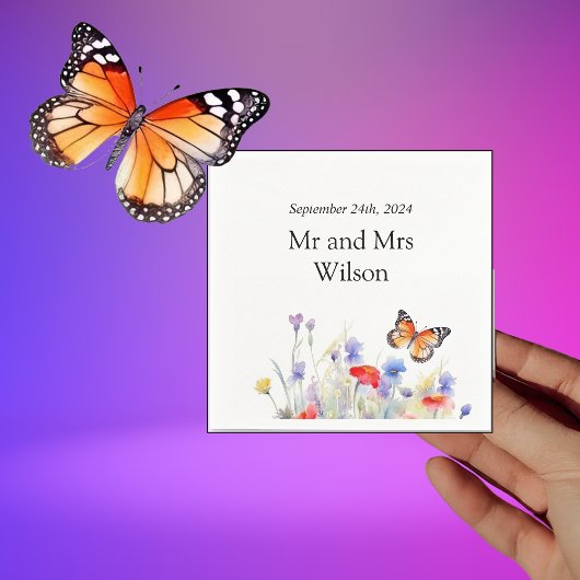 水彩蝶とワイルドフラワーディナー スタンダードカクテルナプキン