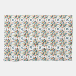 水彩蝶と抽象芸術花 キッチンタオル