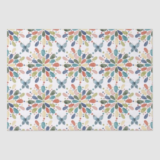 水彩蝶と抽象芸術花 薄葉紙 (正面)