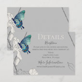 水彩蝶と花の幾何学的なウェディング エンクロージャーカード (正面/裏面)