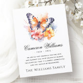 水彩蝶と花の葬儀悔やみや弔慰 サンキューカード