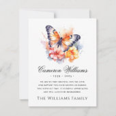 水彩蝶と花の葬儀悔やみや弔慰 サンキューカード (正面)