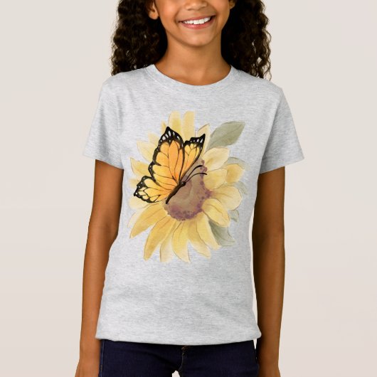 水彩蝶と花 Tシャツ (正面)