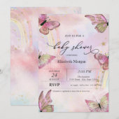 水彩蝶と虹のベビーシャワー 招待状 (正面/裏面)