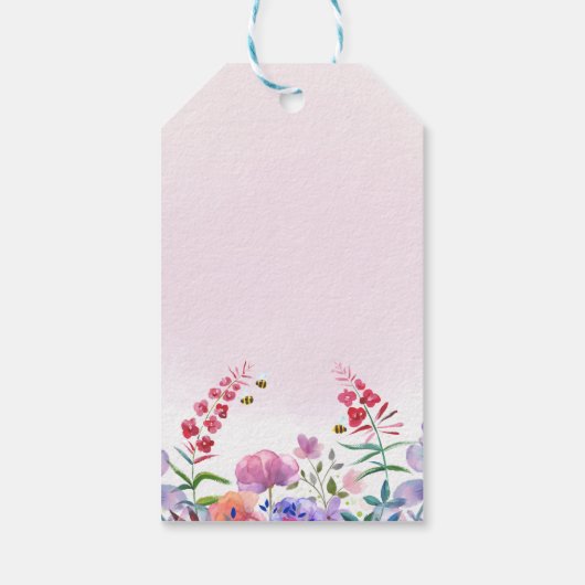 水彩蝶と蜂の紫の野生の花のギフト ギフトタグ (裏面)