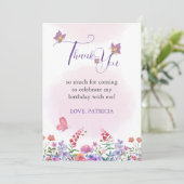 水彩蝶と蜂の紫の野花 サンキューカード (スタンド正面)