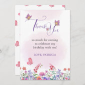 水彩蝶と蜂の紫の野花 サンキューカード (正面/裏面)