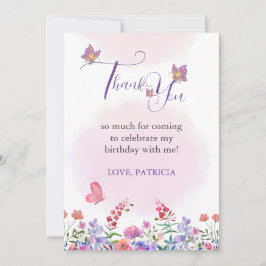 水彩蝶と蜂の紫の野花 サンキューカード