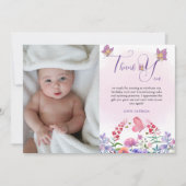 水彩蝶と蜂の紫の野花 サンキューカード (正面)