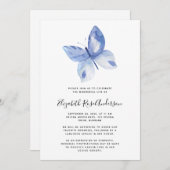 水彩蝶のお祝いの生涯メモリアル 招待状 (正面/裏面)