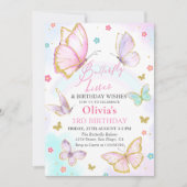 水彩蝶のキスと誕生日おめでとう 招待状 (正面)