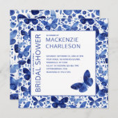 水彩蝶のブルー結婚式前祝賀会招待状 招待状 (正面/裏面)