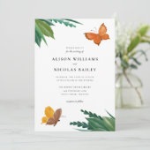 水彩蝶の緑の結婚葉 招待状 (スタンド正面)