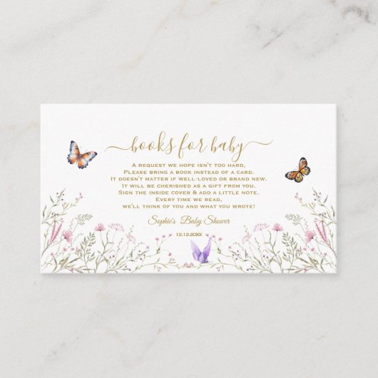 水彩蝶の花の本ベビー エンクロージャーカード (正面)