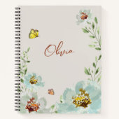 水彩蝶の花パーソナライズされた ノートブック (正面)