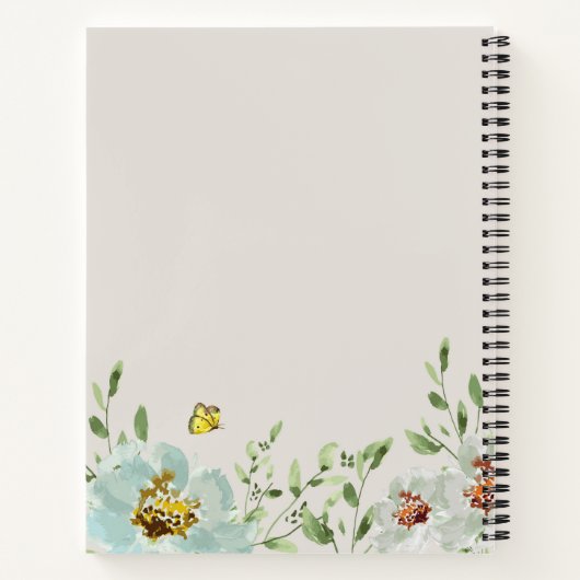 水彩蝶の花パーソナライズされた ノートブック (裏面)