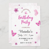 水彩蝶の誕生日パーティーの招待 招待状 (正面/裏面)