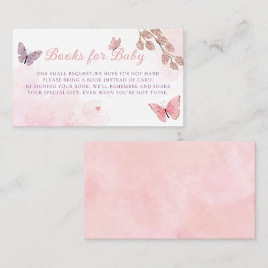 水彩蝶の赤ちゃんシャワーブックベビー エンクロージャーカード (正面/裏面)