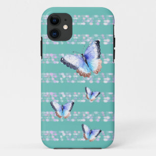 水彩蝶オン《写真》ぼけ味ライトストライプケース iPhone 11 ケース