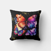 水彩蝶カラフル金ゴールド名 クッション (正面)