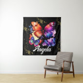 水彩蝶カラフル金ゴールド名 タペストリー (インサイチュ)