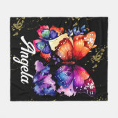 水彩蝶カラフル金ゴールド名 フリースブランケット (正面(横))