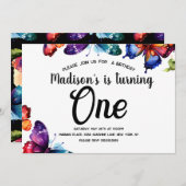 水彩蝶ガーデンカラフル誕生日 招待状 (正面/裏面)