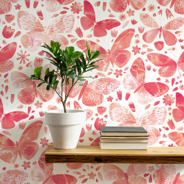 水彩蝶コーラルピンクアート 壁紙