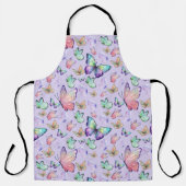 水彩蝶シームレスパターンパープル エプロン (正面)