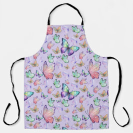 水彩蝶シームレスパターンパープル エプロン