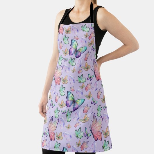 水彩蝶シームレスパターンパープル エプロン (インサイチュ)