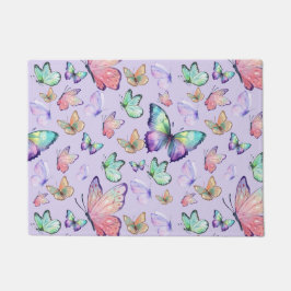 水彩蝶シームレスパターンパープル ドアマット