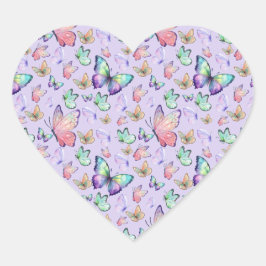 水彩蝶シームレスパターンパープル ハートシール