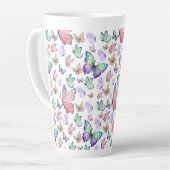 水彩蝶シームレスパターン カフェラテマグ (左アングル)