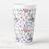 水彩蝶シームレスパターン カフェラテマグ (正面)